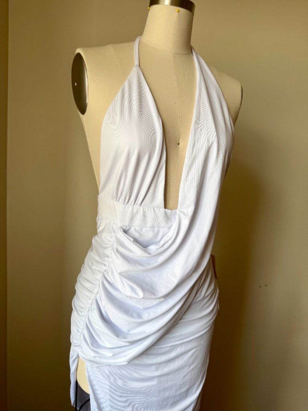 Superdown White Halter Maxi Dress | Deep V Draped Gown | Size M | Wedding Guest - Picture 6 of 8